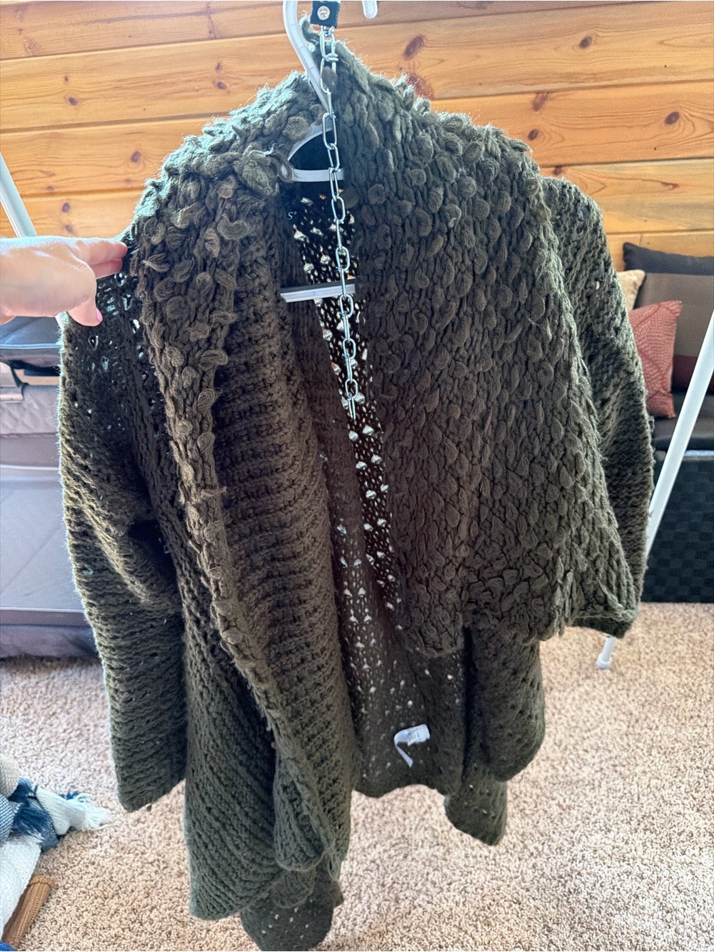 Chunky Knit Open-Front Cardigan Sweater - Olive Green